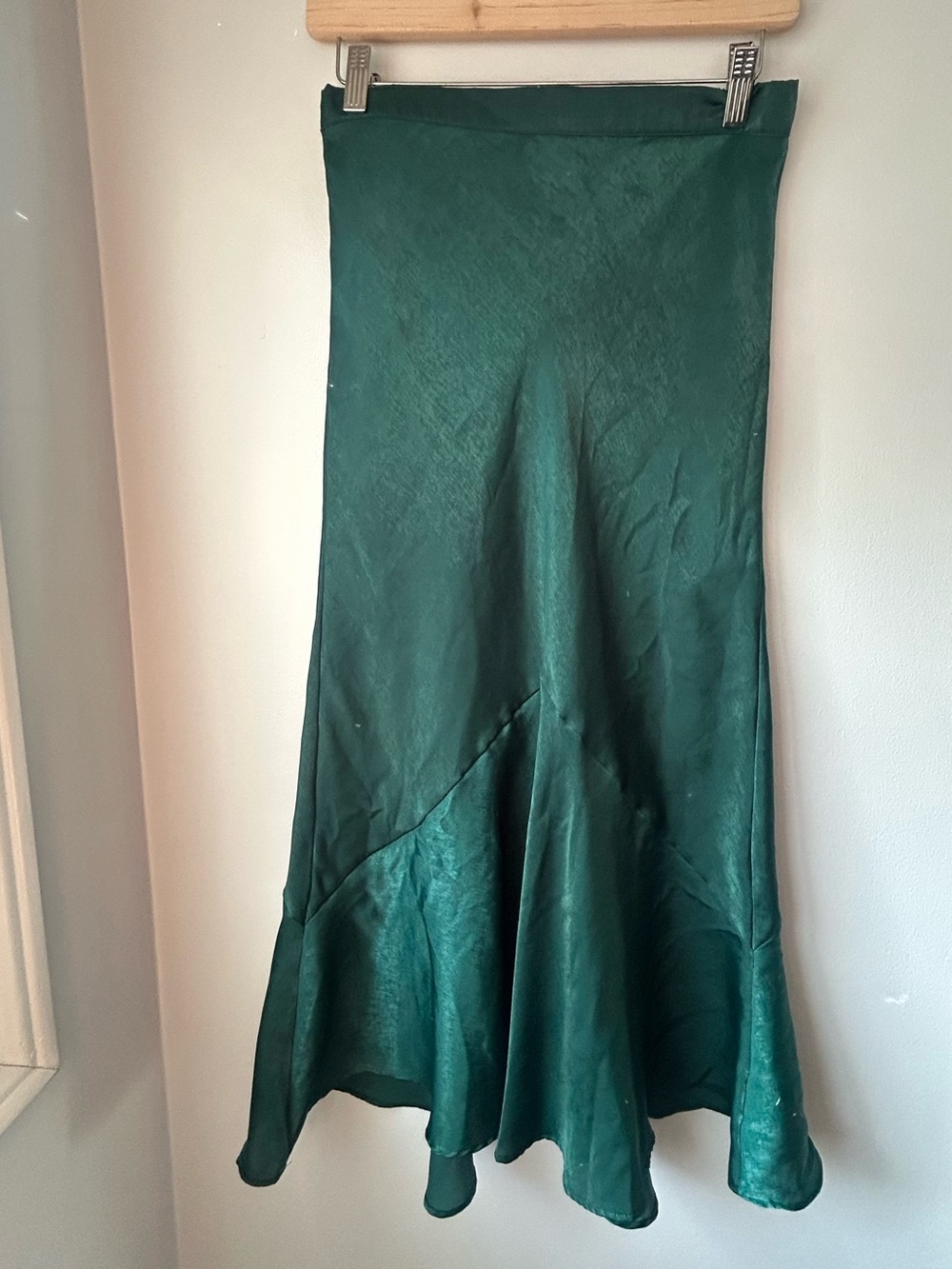 Emerald Green Satin Midi Skirt